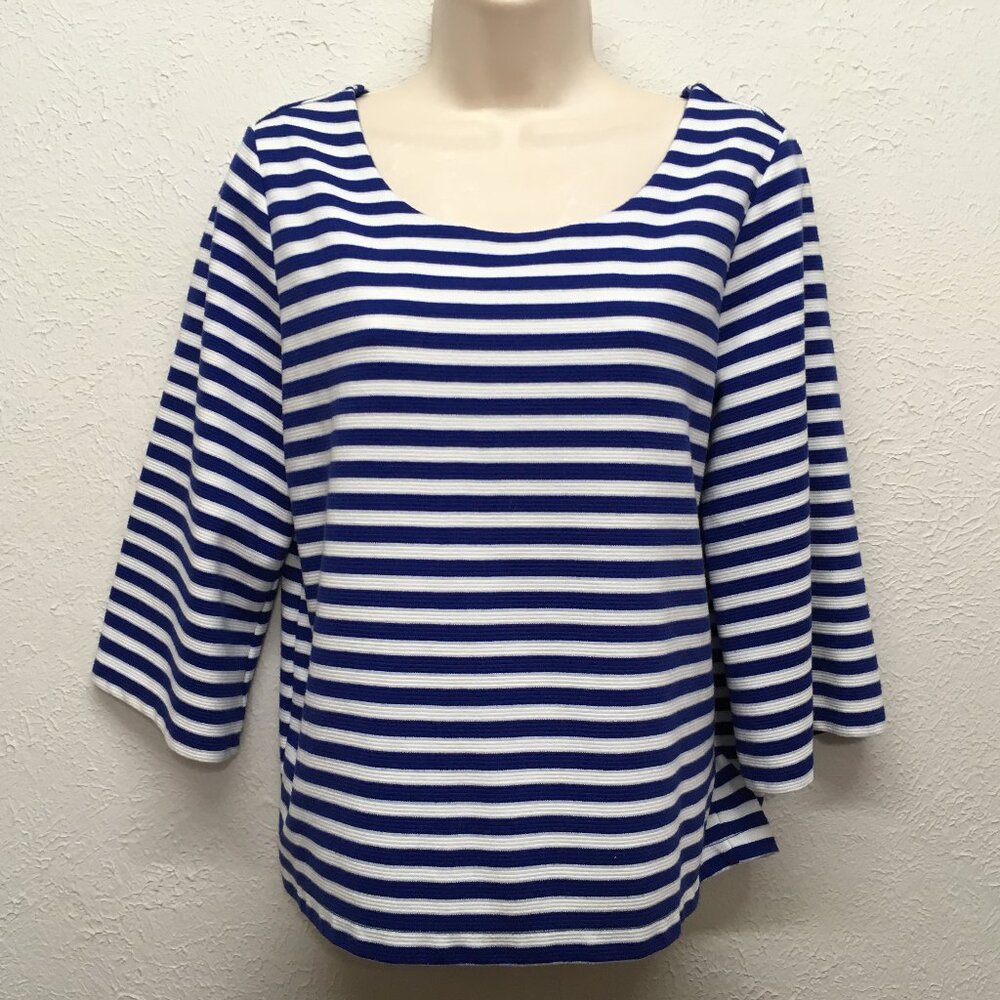 Anthropologie Postmark Top Womens M Blue‎ Genoa Striped Zippered Back Stretch
